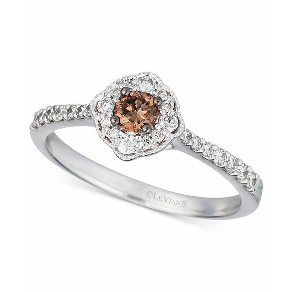 ルヴァン レディース リング アクセサリー Chocolate Diamond (1/5 ct. t.w.) & Nude Diamond (1/4 ct. t.w.) Halo Ring in 14k White Go