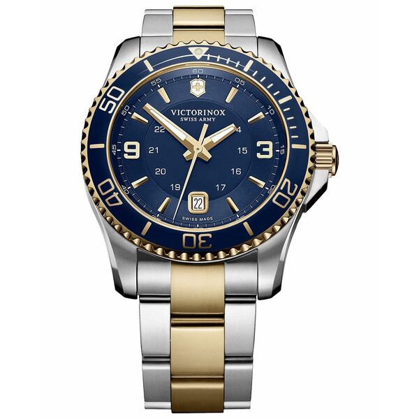 ビクトリノックス メンズ 腕時計 アクセサリー Men's Swiss Maverick Two-Tone Stainless Steel Bracelet Watch 43mm Blue