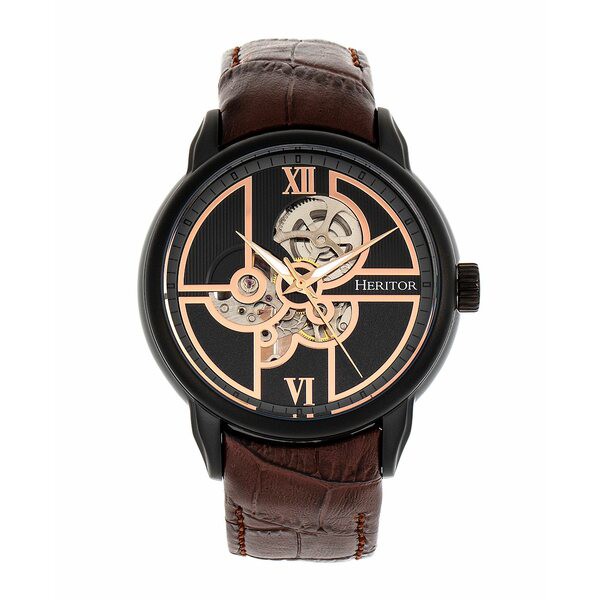 ヘリトール レディース 腕時計 アクセサリー Women's Automatic Sanford Semi Skeleton Blue or Black or Brown Genuine Leather Band Wa