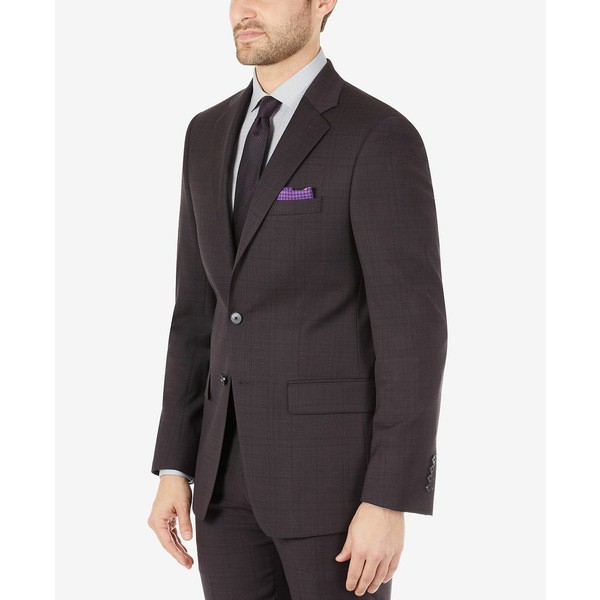 カルバンクライン メンズ ジャケット＆ブルゾン アウター Men's Slim-Fit Wool Suit Separates Jacket Eggplant Plaid