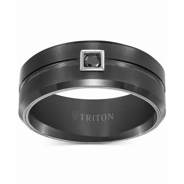 トライトン メンズ リング アクセサリー Men's Black Tungsten Ring, Black Diamond Wedding Band (1/10 ct. t.w.) Tungsten