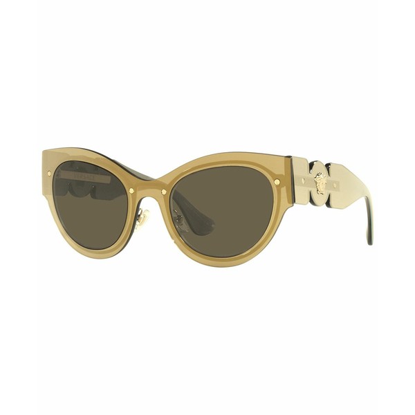 ヴェルサーチ レディース サングラス＆アイウェア アクセサリー Women's Sunglasses, VE2234 53 Transparent Brown Mirror, Gold-Tone