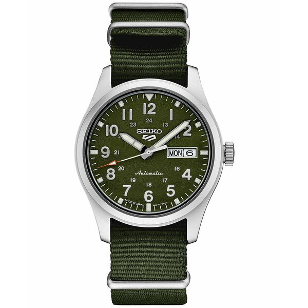 セイコー メンズ 腕時計 アクセサリー Men's Automatic 5 Sports Green Nylon Strap Watch 43mm Green