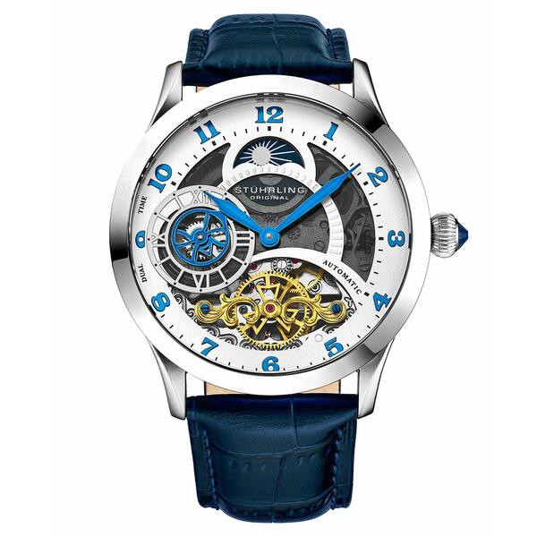 スターリング メンズ 腕時計 アクセサリー Men's Blue Leather Strap Watch 44mm Blue