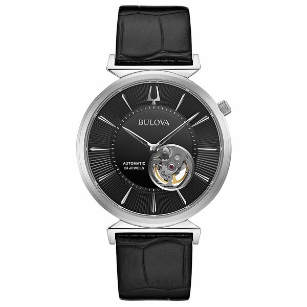 ブロバ メンズ 腕時計 アクセサリー Men's Automatic Regatta Black Leather Strap Watch 40mm Black