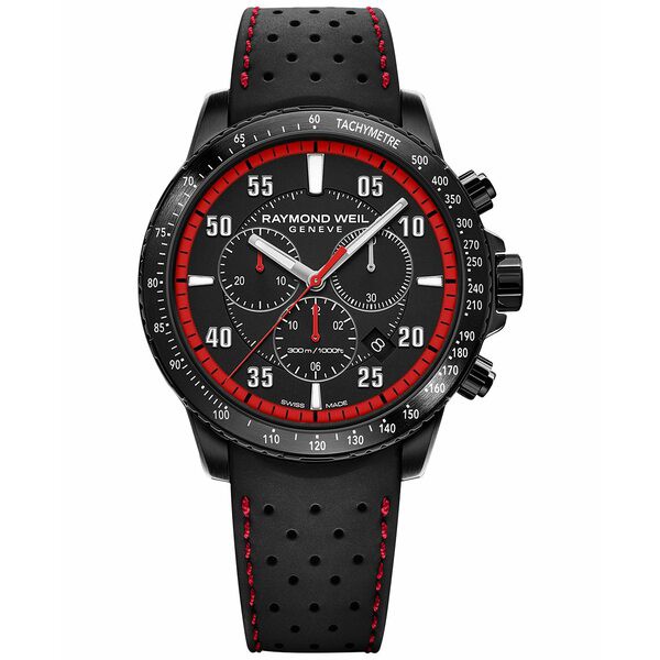 レイモンドウェイル メンズ 腕時計 アクセサリー Men's Swiss Chronograph Tango Black Rubber Strap Watch 43mm Black