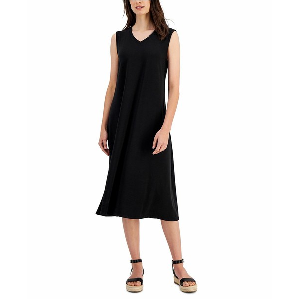 エイリーンフィッシャー レディース ワンピース トップス Women's V-Neck Sleeveless Dress Black