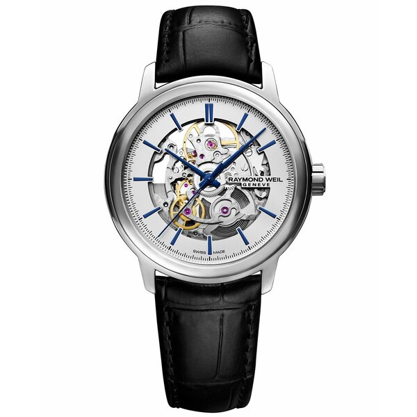 レイモンドウェイル メンズ 腕時計 アクセサリー Men's Swiss Automatic Maestro Black Leather Strap Watch 39.5mm No Color