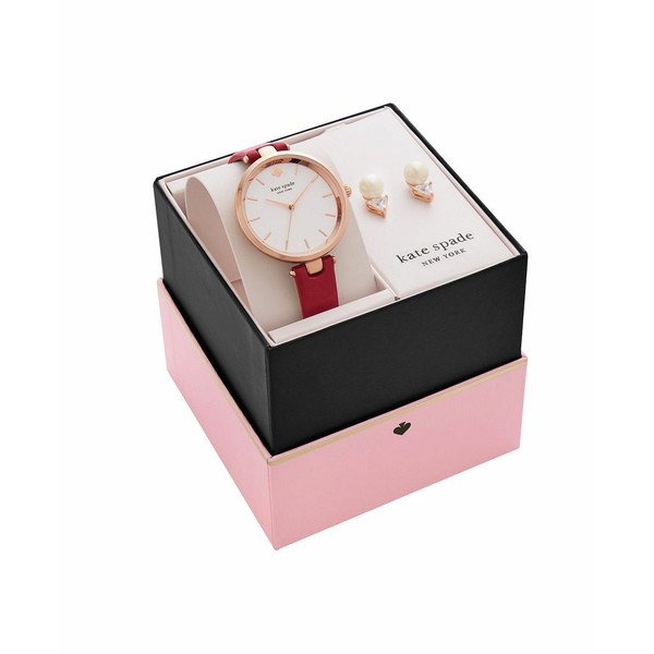 ケイト スペード レディース 腕時計 アクセサリー Women's Holland Red Leather Watch and Earring Box Set 34mm Red