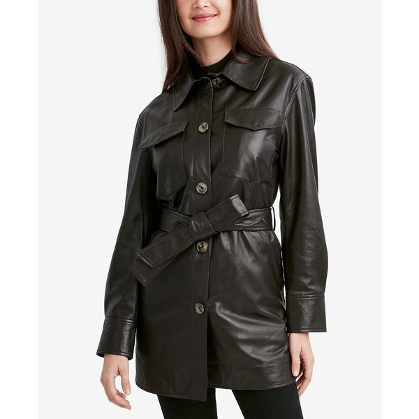 タハリ レディース ジャケット＆ブルゾン アウター Women's Liv Belted Leather Shirt Jacket Chocolate