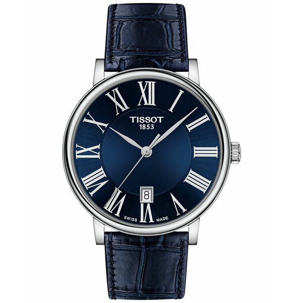 ティソット メンズ 腕時計 アクセサリー Men's Swiss Carson Premium Blue Leather Strap Watch 40mm Blue