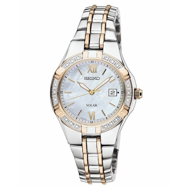 セイコー レディース 腕時計 アクセサリー Watch, Women's Solar Diamond Accent Two Tone Stainless Steel Bracelet 27mm SUT068 No Col