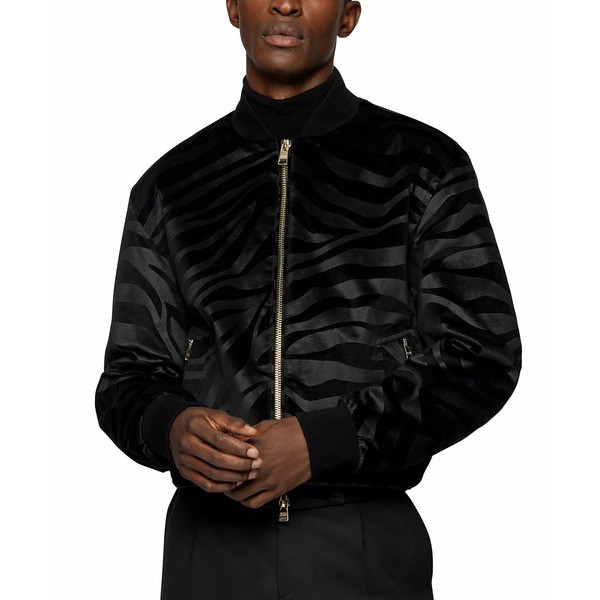 ヒューゴボス メンズ ジャケット＆ブルゾン アウター BOSS Men's Regular-Fit Bomber Jacket Black