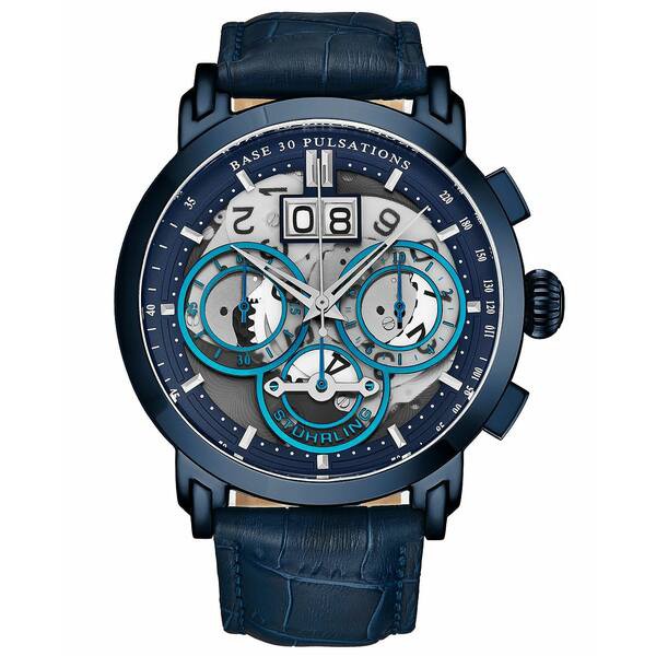 スターリング メンズ 腕時計 アクセサリー Men's Chrono Blue Alligator Embossed Genuine Leather Strap Watch 47mm Blue