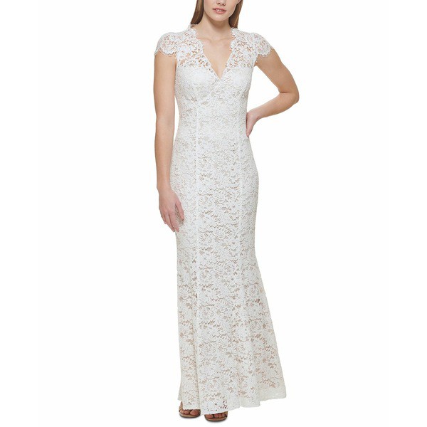 エリザジェイ レディース ワンピース トップス Lace V-Neck Gown Ivory