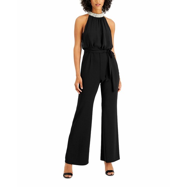 アドリアナ パペル レディース カジュアルパンツ ボトムス Embellished-Neck Jumpsuit Black