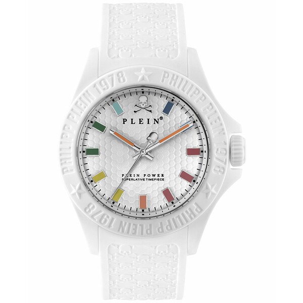 フィリッププレイン メンズ 腕時計 アクセサリー Men's Plein Power White Silicone Strap Watch 43mm White