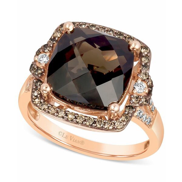 ルヴァン レディース リング アクセサリー Chocolate Quartz (5 ct. t.w.) & Diamond (3/8 ct. t.w.) Statement Ring in 14k Rose Gold S