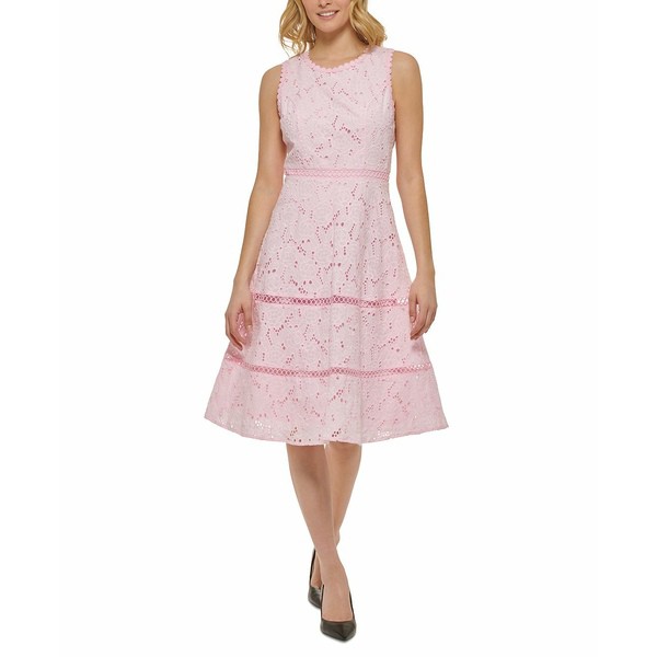 カールラガーフェルド レディース ワンピース トップス Women's Cotton Eyelet Lace A-Line Dress Cherry Blossom