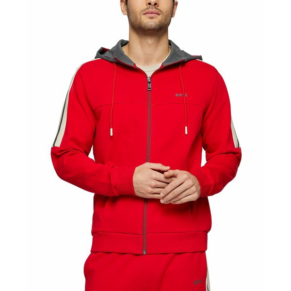 ヒューゴボス メンズ パーカー・スウェットシャツ アウター BOSS Men's Cotton-Blend Zip-Up Hoodie Medium Red