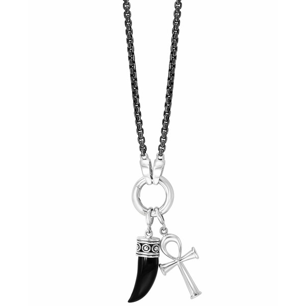 エフィー コレクション メンズ ネックレス・チョーカー アクセサリー EFFY® Men's Onyx Horn and Ankh Cross 20" Pendant Necklace i