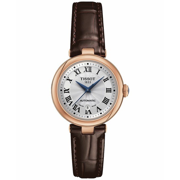 ティソット レディース 腕時計 アクセサリー Women's Bellissima PVD Brown Leather Strap Watch 29mm White