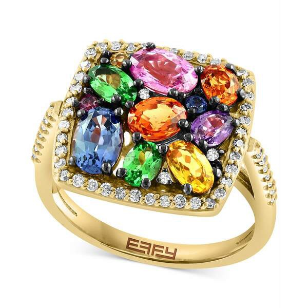 エフィー コレクション レディース リング アクセサリー EFFY® Multi-Gemstone (3-1/10 ct. t.w.) & Diamond (1/3 ct. t.w.) Halo Cl