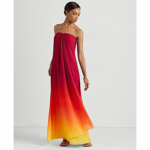 ラルフローレン レディース ワンピース トップス Ombré Strapless Chiffon Gown Pink/orange/yellow