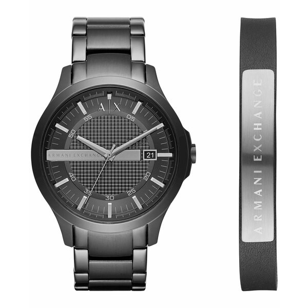 アルマーニ メンズ 腕時計 アクセサリー Men's Hampton Black Stainless Steel Bracelet Watch Gift Set 46mm AX7101 Black