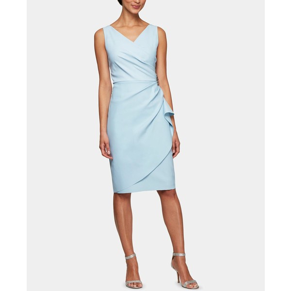 アレックスイブニングス レディース ワンピース トップス Compression Embellished Ruched Sheath Dress Light Blue