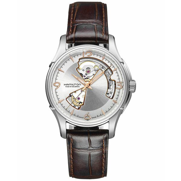 ハミルトン メンズ 腕時計 アクセサリー Men's Swiss Automatic Jazzmaster Open Heart Brown Calf Leather Strap Watch 40mm H32565555