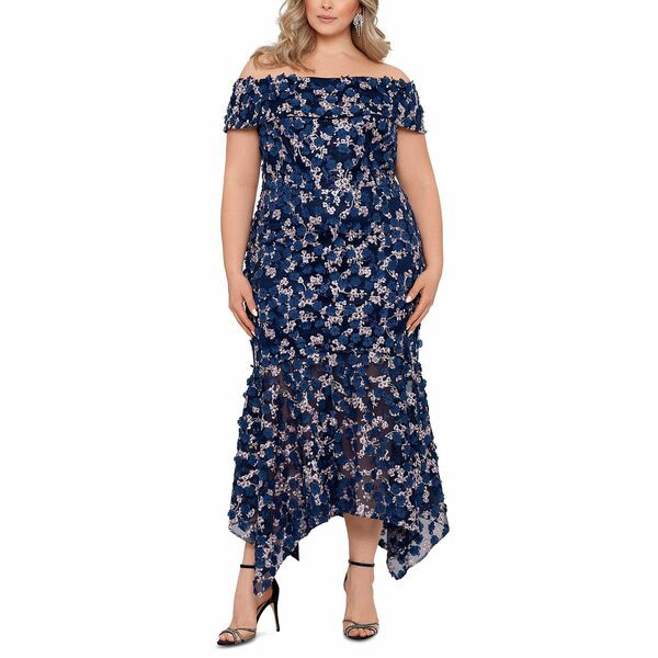 エスケープ レディース ワンピース トップス Plus Size Floral-Print Gown Blue Multi