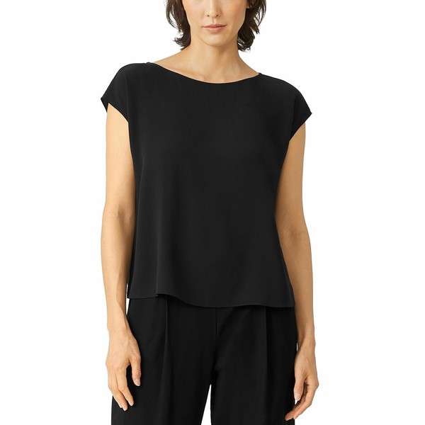 エイリーンフィッシャー レディース カットソー トップス Women's Boat-Neck Gathered Boxy Top Black