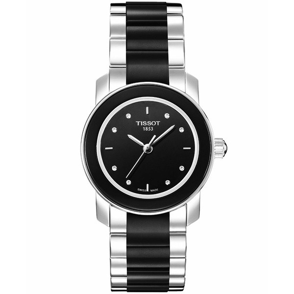 ティソット レディース 腕時計 アクセサリー Women's Swiss Cera Stainless Steel and Black Ceramic Bracelet Watch 28mm T064210220560