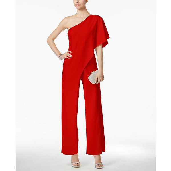 アドリアナ パペル レディース ワンピース トップス One-Shoulder Jumpsuit Red