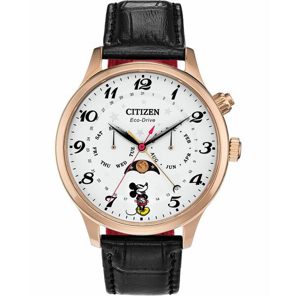 シチズン レディース 腕時計 アクセサリー Mickey Mouse Classic Black Leather Strap Watch 43mm Black