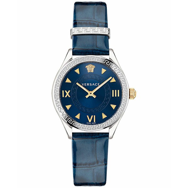 ヴェルサーチ レディース 腕時計 アクセサリー Women's Swiss Hellenyium Blue Leather Strap Watch 36mm Stainless Steel