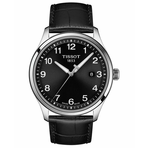 ティソット メンズ 腕時計 アクセサリー Men's Swiss Gent XL Black Leather Strap Watch 42mm Black