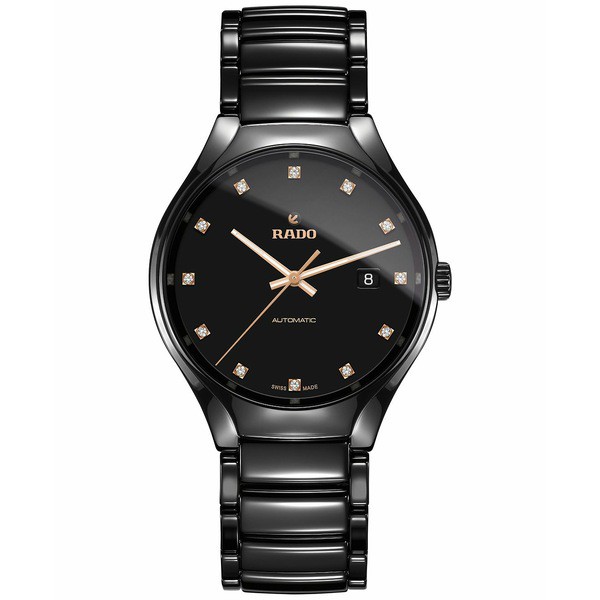 ラド レディース 腕時計 アクセサリー Unisex Swiss Automatic True Diamond (1/8 ct. t.w.) Black Ceramic Bracelet Watch 40mm Black