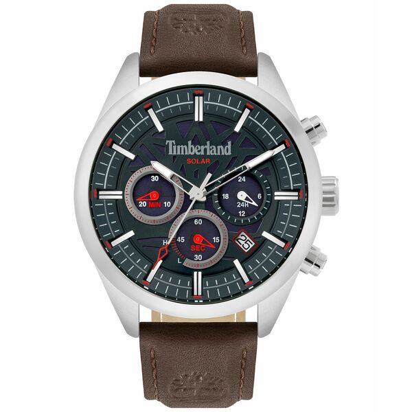 ティンバーランド メンズ 腕時計 アクセサリー Men's Solar Chronograph Brown Leather Strap Watch 46mm Brown