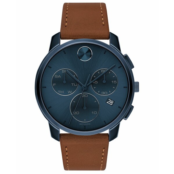 モバド メンズ 腕時計 アクセサリー Men's Swiss Chronograph Brown Cognac Leather Strap Watch 42mm Brown