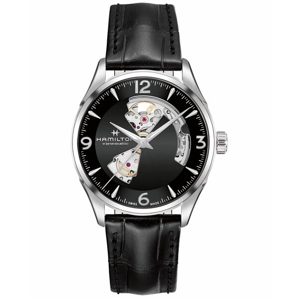 ハミルトン メンズ 腕時計 アクセサリー Men's Swiss Automatic Jazzmaster Black Leather Strap Watch 40mm Black