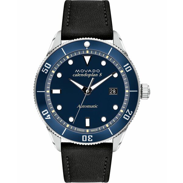 モバド メンズ 腕時計 アクセサリー Men's Swiss Automatic Heritage Calendoplan Black Leather Strap Watch 43mm Black