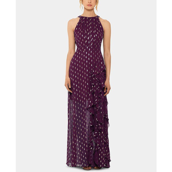 ベッツィ アンド アダム レディース ワンピース トップス Chiffon Foil-Dot Gown Plum/Pink