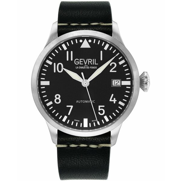 ジェビル メンズ 腕時計 アクセサリー Men's Vaughn Black Leather Swiss Automatic Strap Watch 44mm Silver-Tone