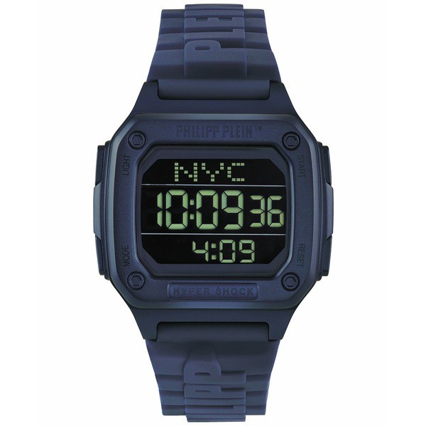 フィリッププレイン メンズ 腕時計 アクセサリー Men's Digital Hyper Shock Blue Silicone Strap Watch 44mm Ip Blue