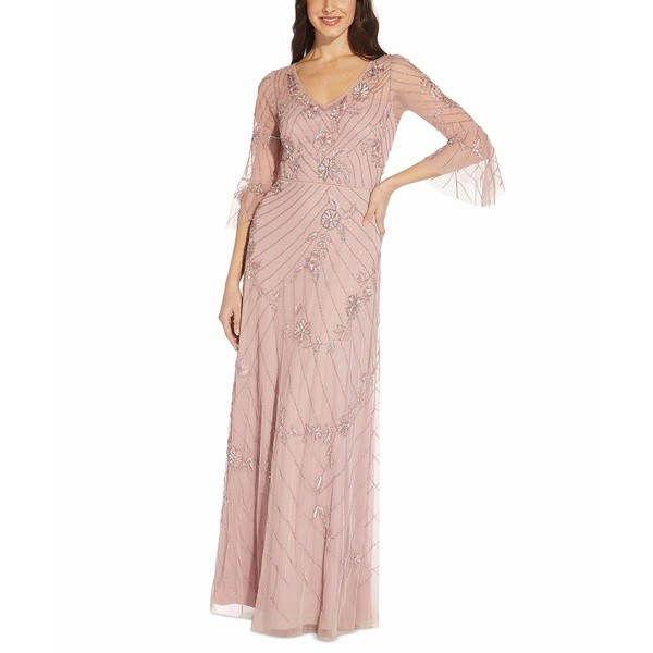 アドリアナ パペル レディース ワンピース トップス Beaded Bell-Sleeve Gown Smokey Rose