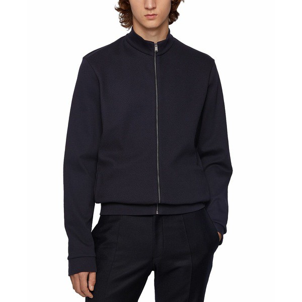 ヒューゴボス メンズ シャツ トップス BOSS Men's Regular-Fit Zip-Through Sweatshirt Open Blue