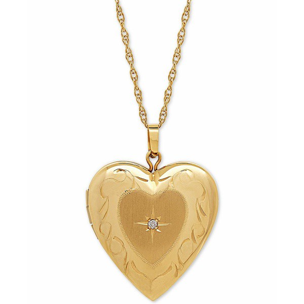 イタリアン ゴールド レディース ネックレス・チョーカー・ペンダントトップ アクセサリー Diamond Accent Heart Locket Pendant Necklac