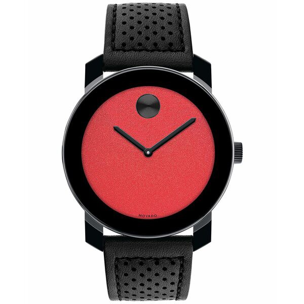 モバド メンズ 腕時計 アクセサリー Bold Men's Swiss TR90 Black Leather Strap Watch 42mm Black